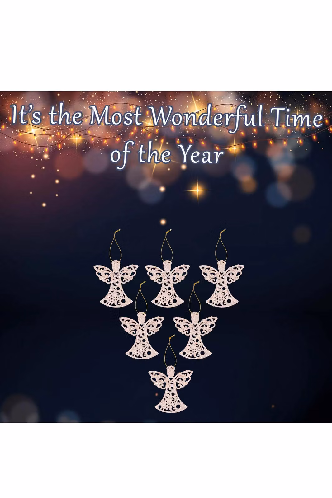VFM e-Store Hanging Glitter Angel Christmas Tree Ornaments, Pack of 6, White and Gold, H x W x D: 17.5 x 10 x 1.5 cm – 2
