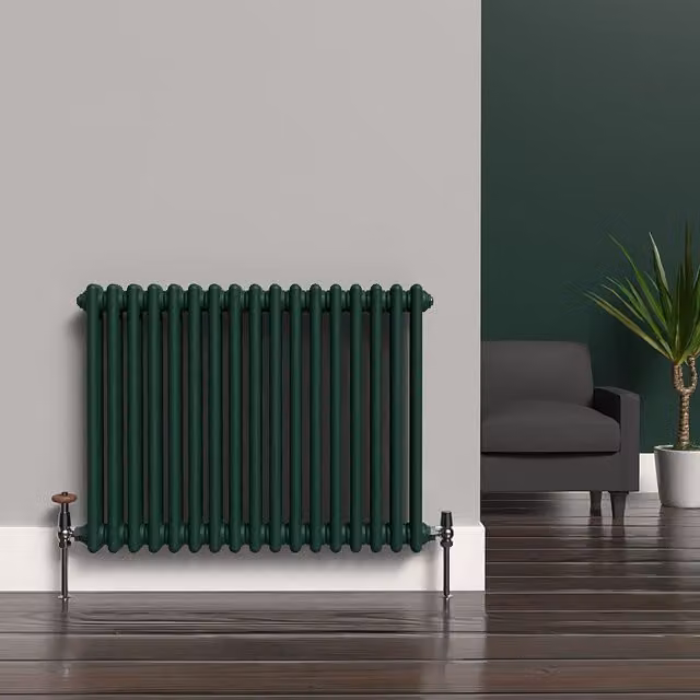 Lux Heat Horizontal 2 Column Steel Radiator in Green, H: 60.0 cm x W: 78.5 cm