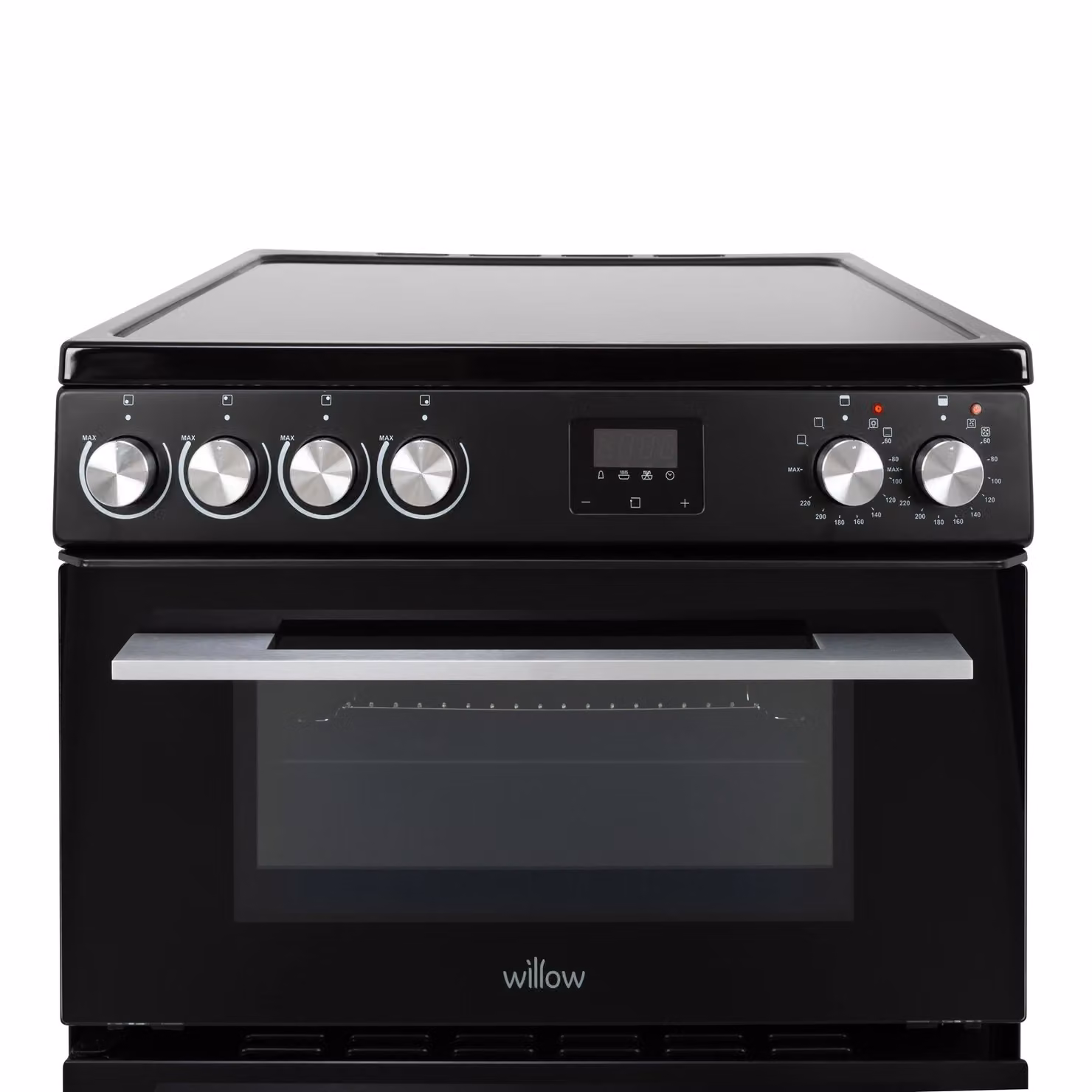 Willow 60cm Electric Double Oven Cooker with Ceramic Hob and Integrated Grill in Black and Silver – 3