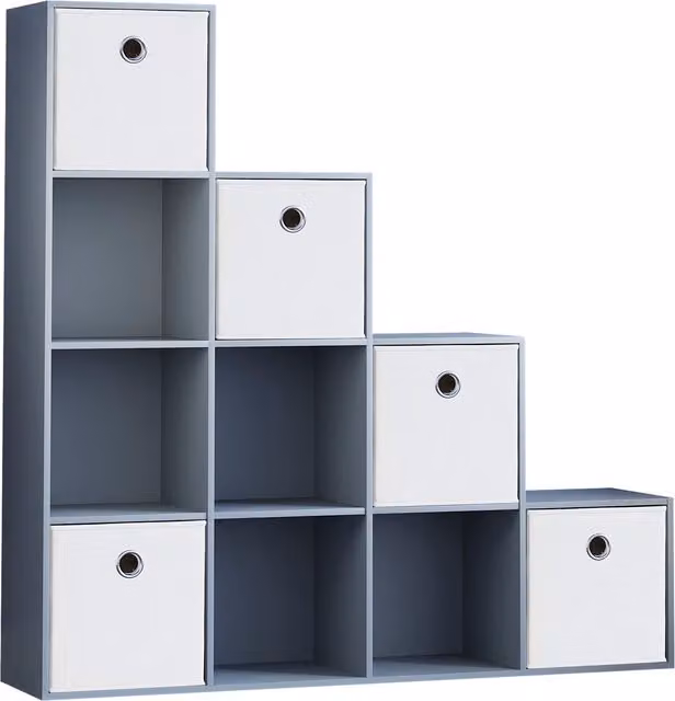 Vida Designs Durham 10 Cube Staircase Storage Unit with 5 White Baskets in Grey