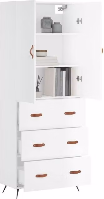 Berkfield Home Modern White Matt Highboard with Hinged Doors and Internal Shelves, W/D/H: 69.5 x 34 x 180 cm – 1