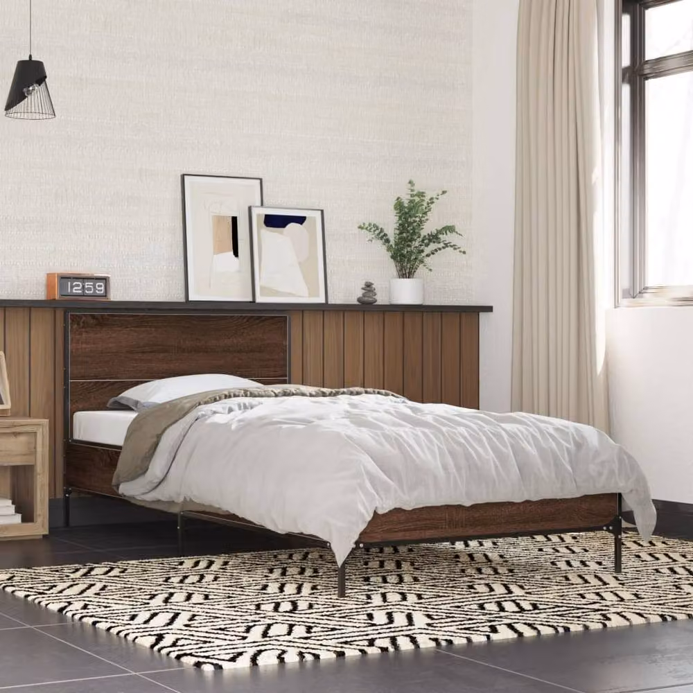 Berkfield Home Durable Single Bed Frame in Brown Oak, W/D/H: 90 x 190 cm – 2