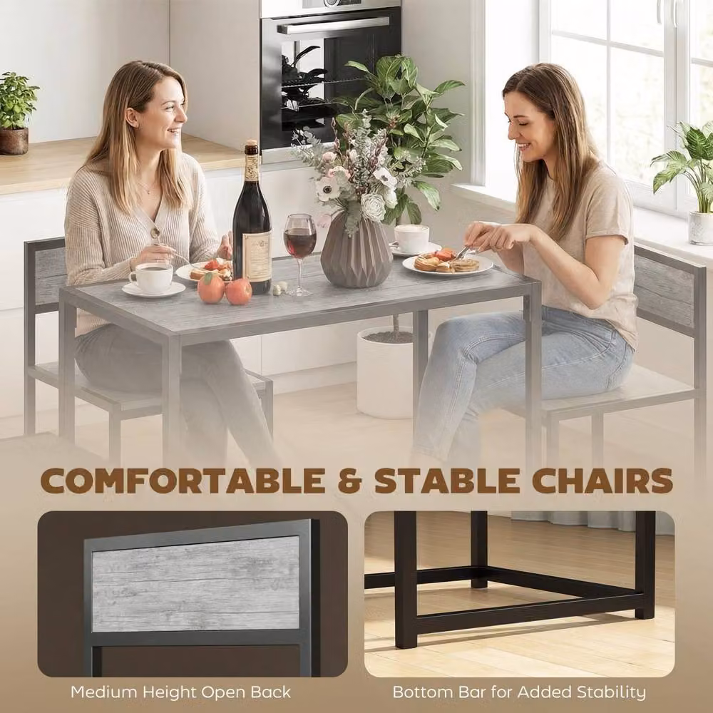 Wyld Haus Nenepa 3 Piece Industrial Dining Set with Rectangular Table and Stools in Charcoal Grey and Black, W/D/H: 90 x 76 x 47 cm – 5
