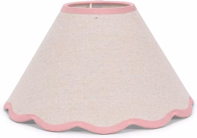 Florie Scallop Pastel Trim Natural Linen Large Tapered Lamp Shade in Pastel Pink