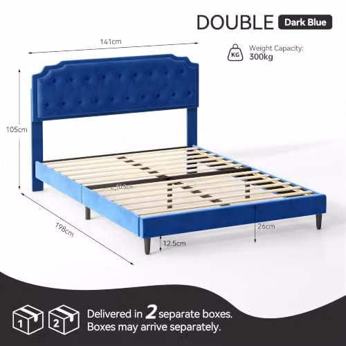 MCC Direct Chelsey Double Velvet Upholstered Bed Frame in Blue, W/D/H: 141 x 200 x 115 cm – 2
