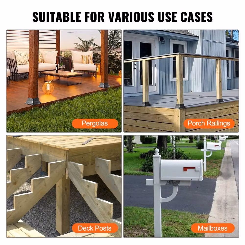 VEVOR Heavy Duty Steel Post Support Base, Black, 4 Pack – 7