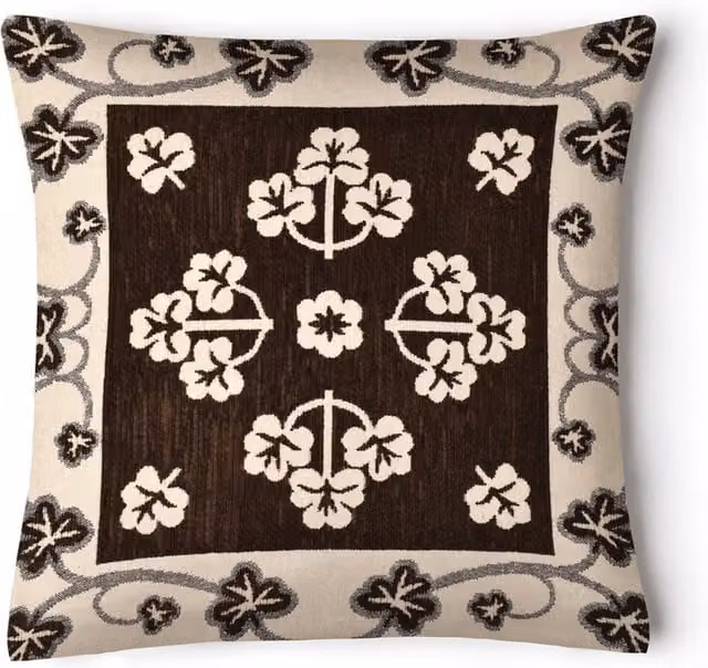 Ashley Mills Chenille Floral Woven Detail Square Cushion in Brown and Beige