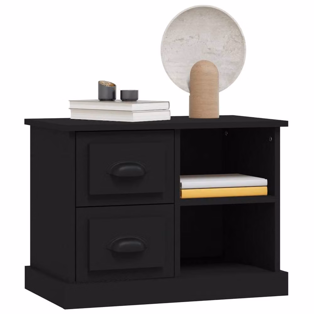 Berkfield Home Black Modern Bedside Cabinet W: 60 cm, D: 35.5 cm, H: 45 cm – 3