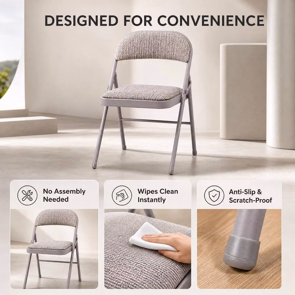 Bravich LTD Padded Fabric Folding Dining Chair in Taupe – 3