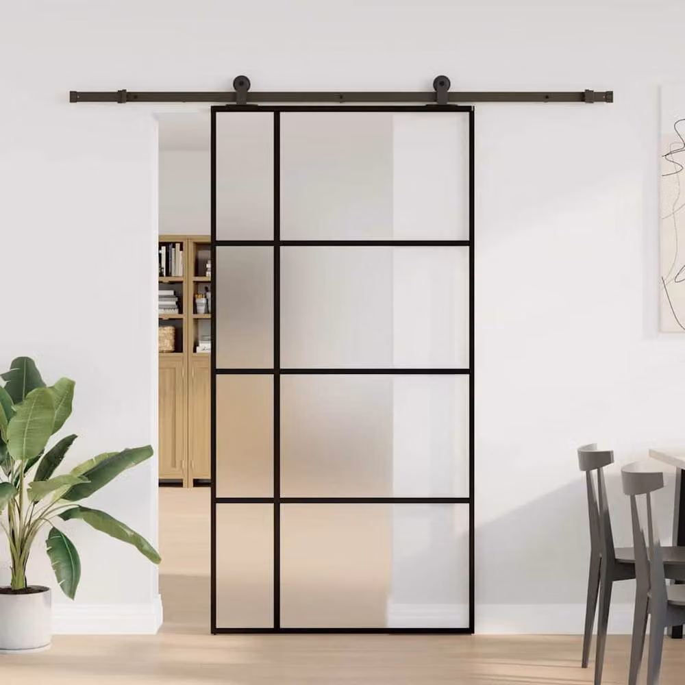 Berkfield Home Sliding Door with Hardware Set in Black, ESG Glass and Aluminium, W: 102.5 cm, H: 205 cm – 2