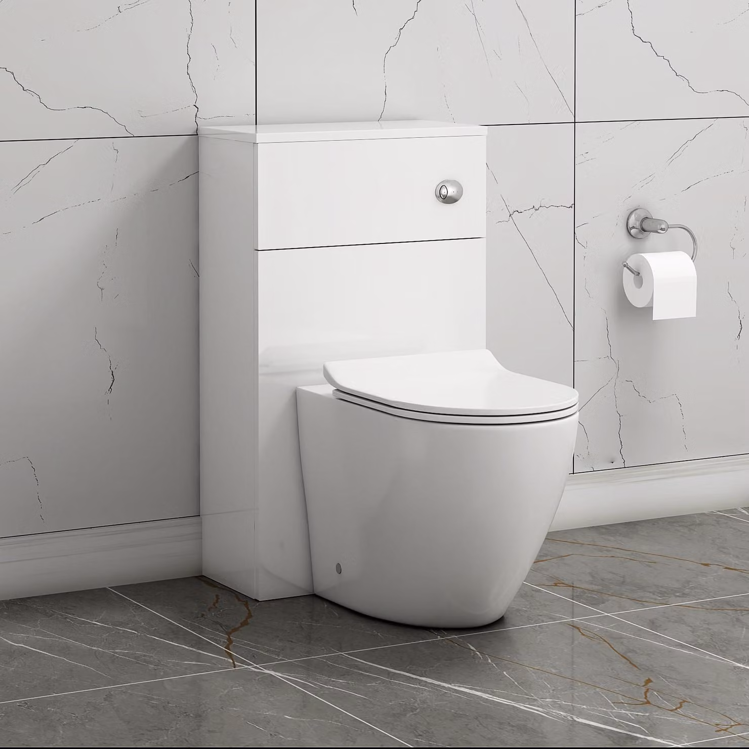 Royal Bathrooms Gloss White 500mm Wall Mounted WC Toilet Unit with Elva Rimless Ceramic Pan, Soft Close Seat and Cistern