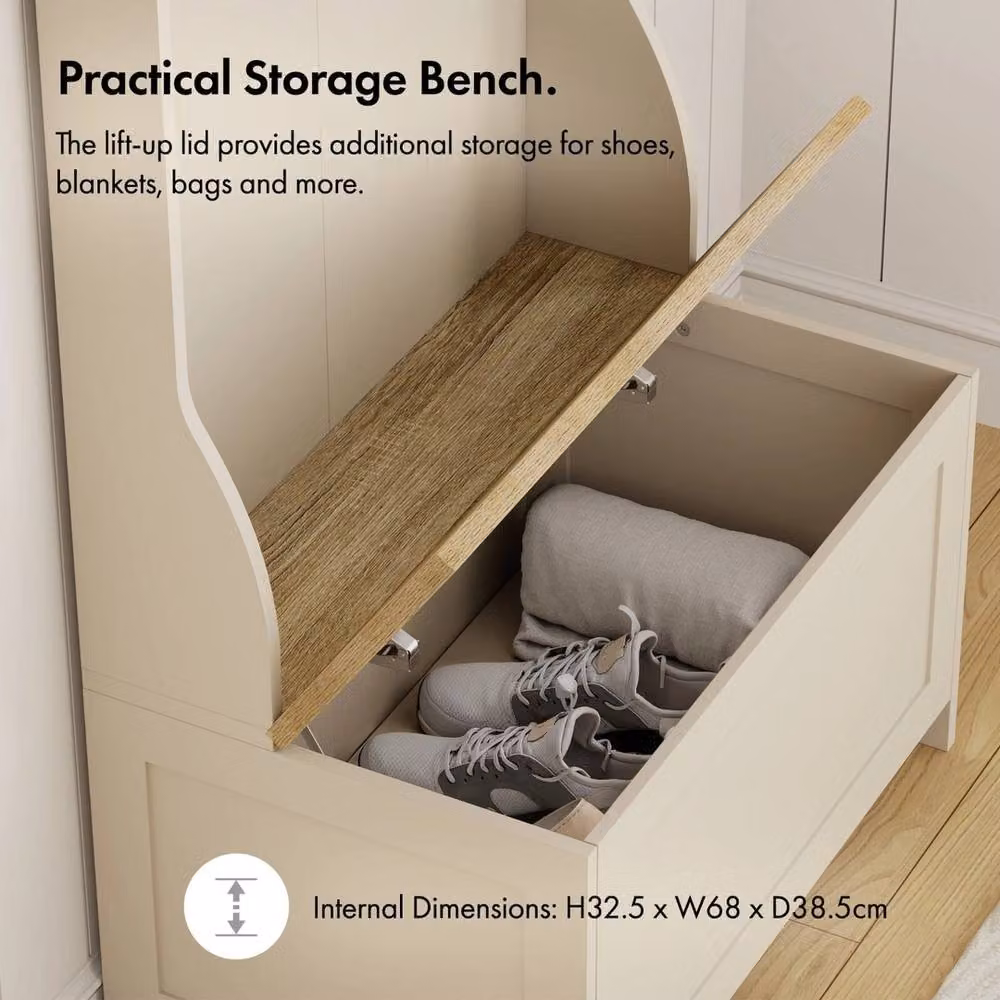 NESTLUNE Hall Tree with Storage Bench and Shoe Rack in White – 2