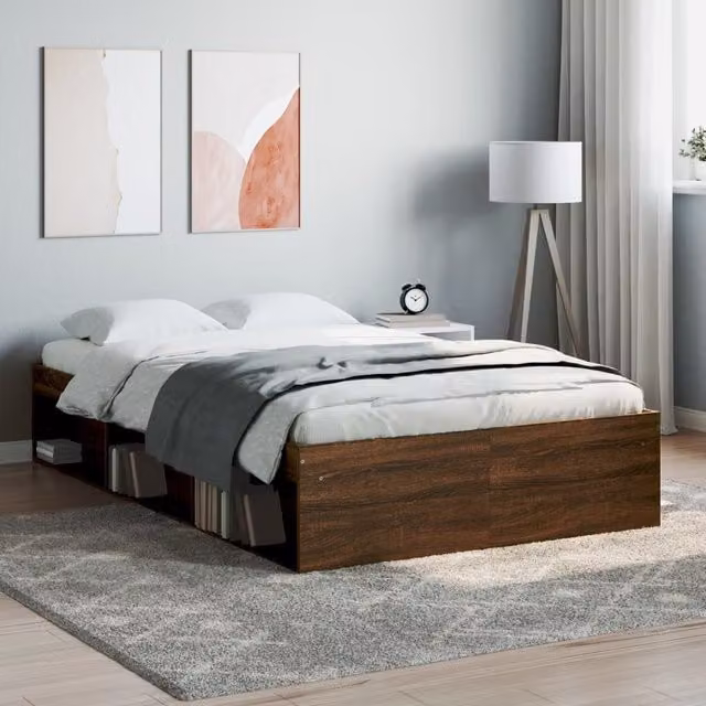 Berkfield Home Small Double Bed Frame in Brown Oak with Side Compartments, W/D/H: 120 x 190 cm