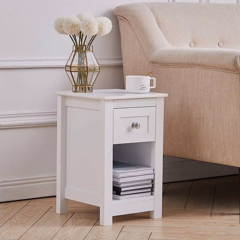 Kelvenix Small Slim Wooden Side End Table, 2-Piece Set, White – 2