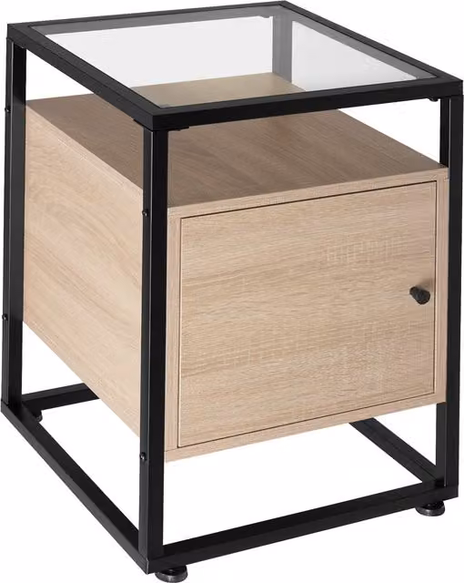 tectake Dudley Industrial Nightstand with 3 Shelves and Magnetic Door in Oak Sonoma and Brown