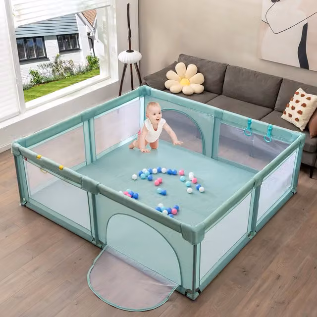 Costway Portable Rectangular Baby Playpen and Infant Activity Center in Blue
