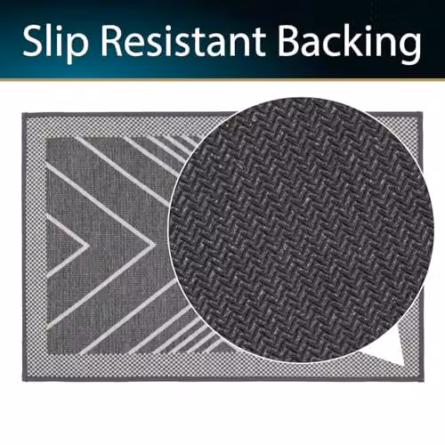 JVL Expression Machine Washable Striped Entrance Doormat and Runner Set in Grey and White – 4