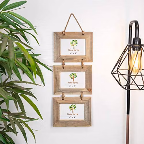 Nicola Spring Rustic Wooden Hanging Multi Photo Frame in Brown and Beige, Fits 10 x 15 cm – 2