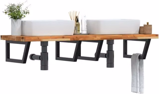 Berkfield Home Wall Mounted Basin Shelf in Brown Acacia Wood and Steel