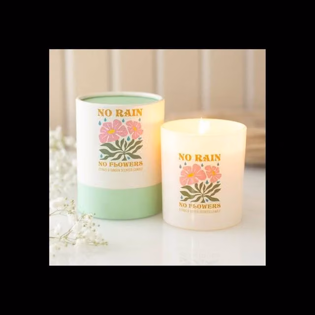 KDMD No Rain No Flowers Citrus & Ginger Scented Candle, Multicolour, 28 Hour Burn Time