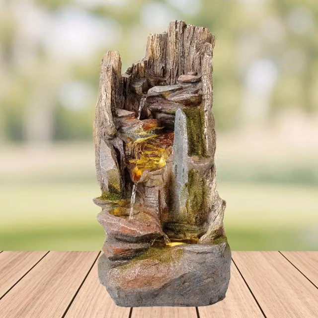 Lumineo Brown Cascade Outdoor Rockface Water Fountain with Rustic Stone Effect