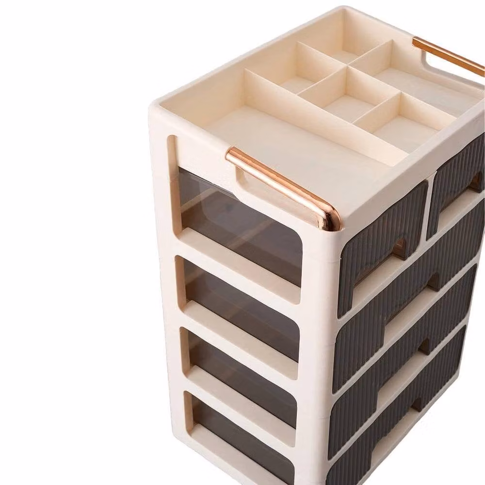 FORGEVIO Makeup Organiser Holder Case with 3 Large and 2 Small Drawers, Beige, Width: 50 cm – 6
