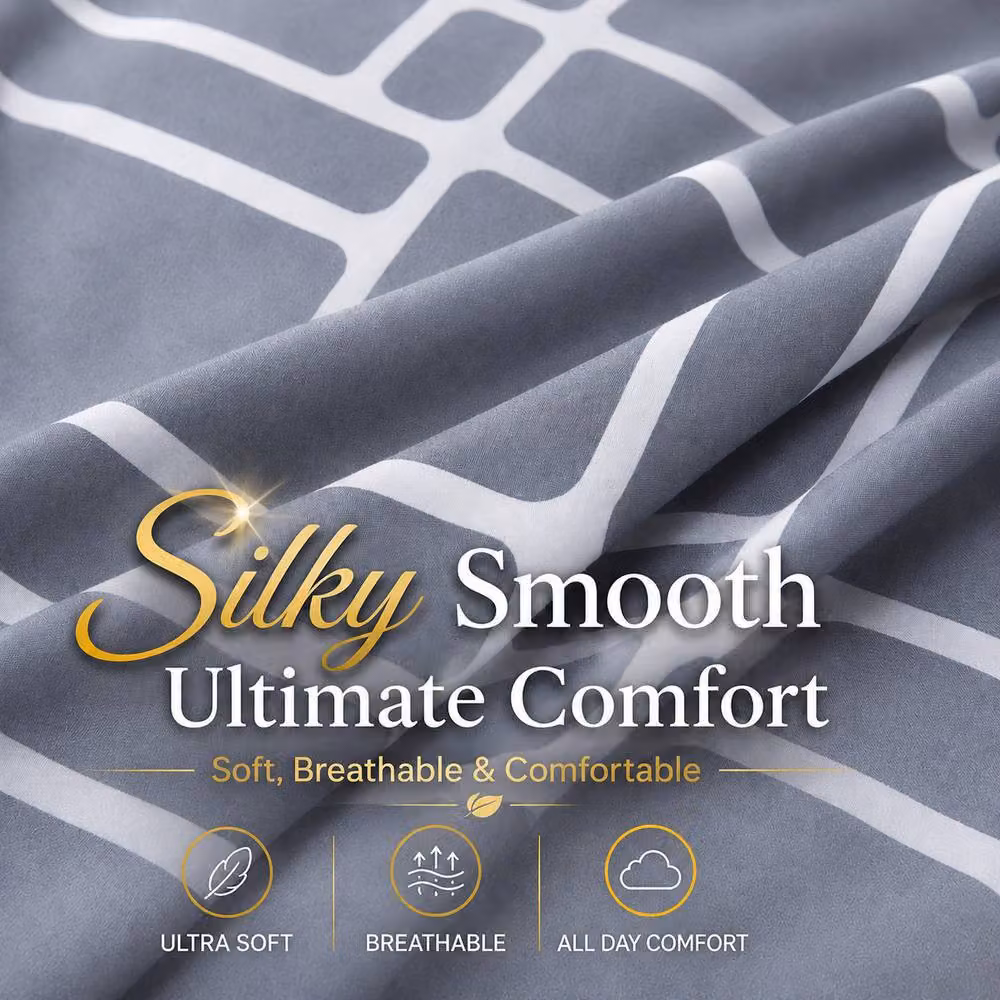 Grace Premium Microfibre Duvet Cover Set in Light Grey, Super King, 200x200 cm – 4