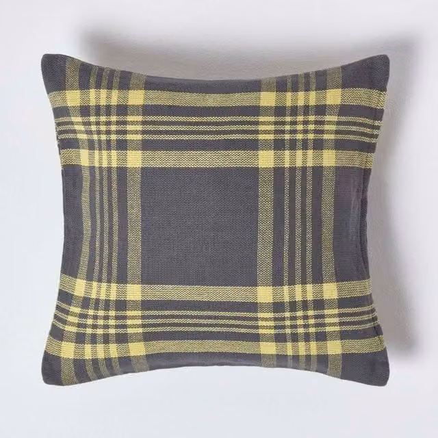 Homescapes Cotton Square Cushion Cover in Grey and Yellow, W: 45 cm