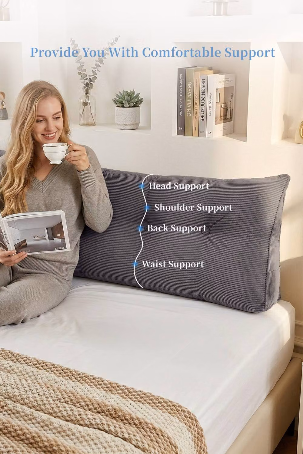 Garden Sanctuary Corduroy Wedge Headboard Pillow with Removable Cover in Dark Grey – 2