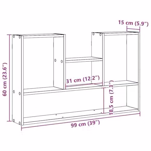 vidaXL Wall Shelf Brown Oak, W/D/H: 99 x 15 x 60 cm – 2