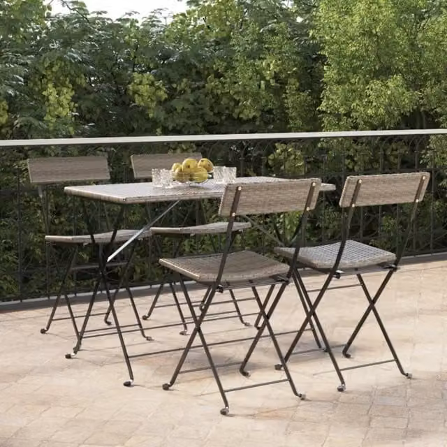 Berkfield Home Set of 4 Folding Bistro Chairs in Grey Poly Rattan and Steel