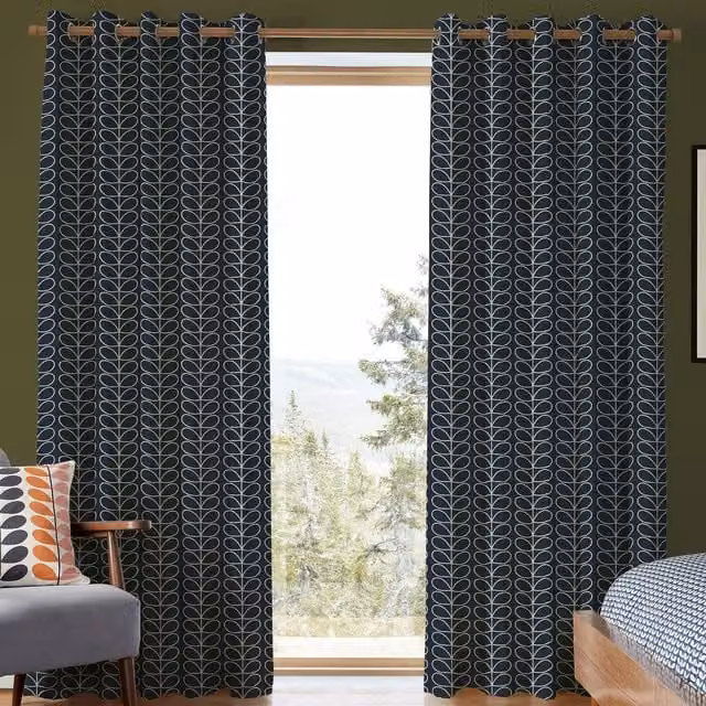Orla Kiely Made to Measure Navy Blue Floral Blackout Eyelet Curtain Panel