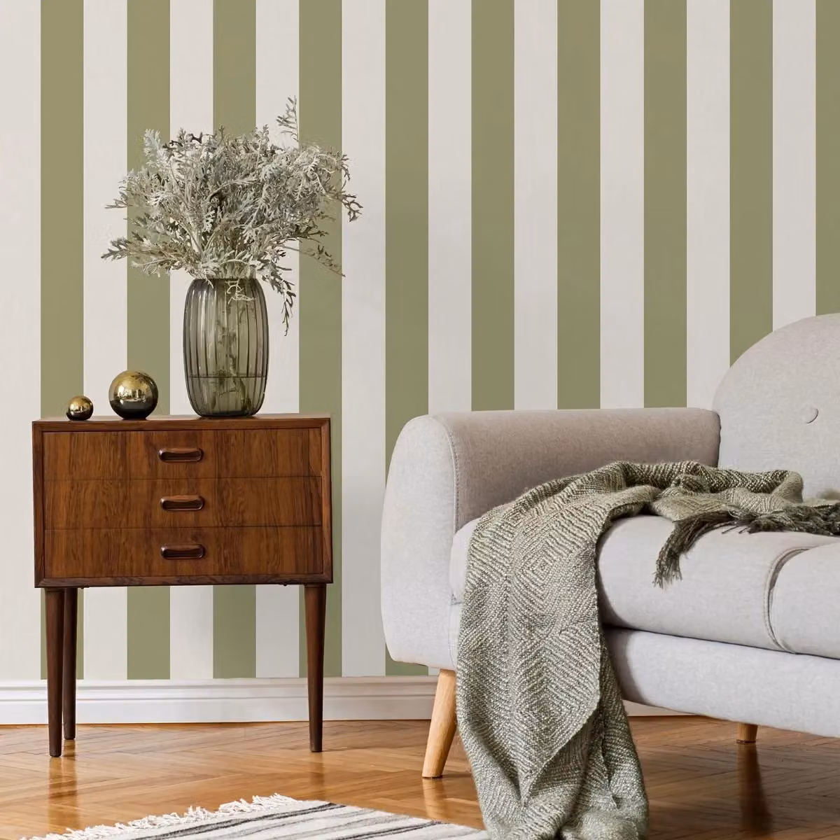 Fine Decor Juliette Striped Textured Vinyl Wallpaper in Green – 2