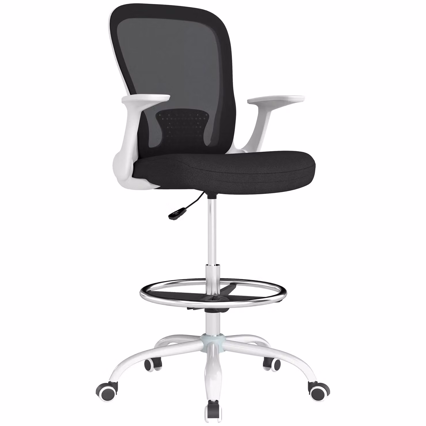 HOMCOM Ergonomic Mesh Drafting Chair with Armrests and Foot Ring in Black – 2