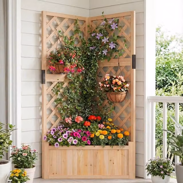 COSTWAY Brown Wooden Corner Raised Garden Bed