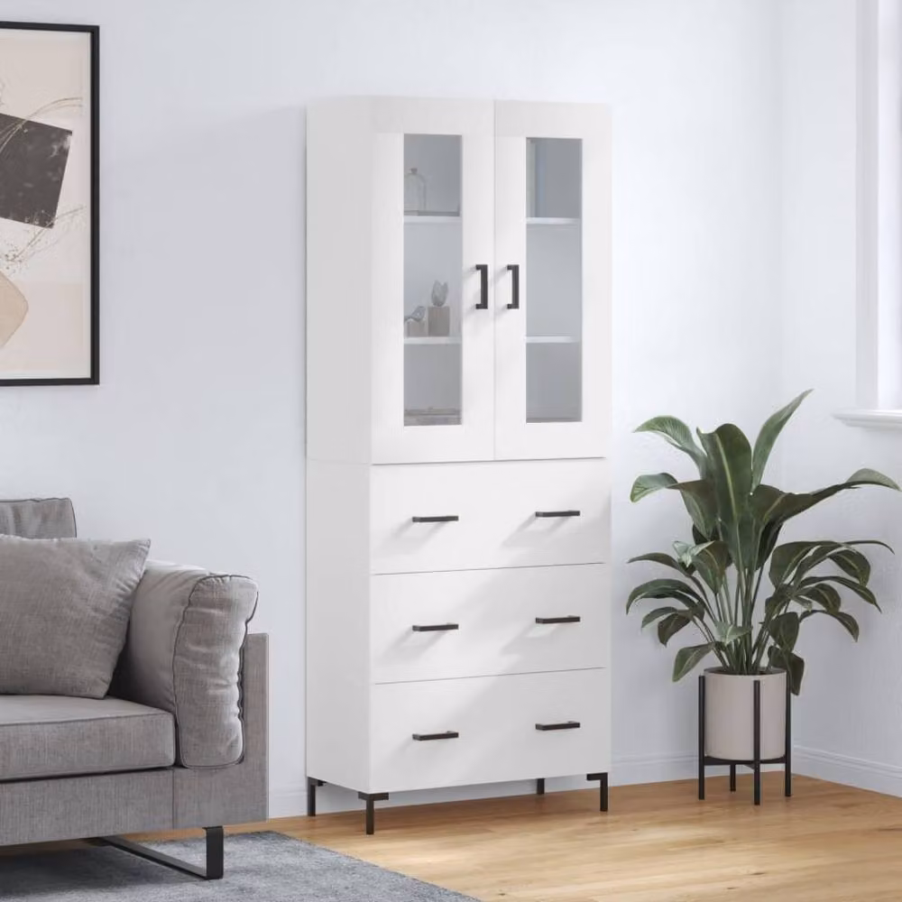 Berkfield Home White Modern Highboard with Glass Doors, W/D/H: 69.5 x 34 x 180 cm – 2