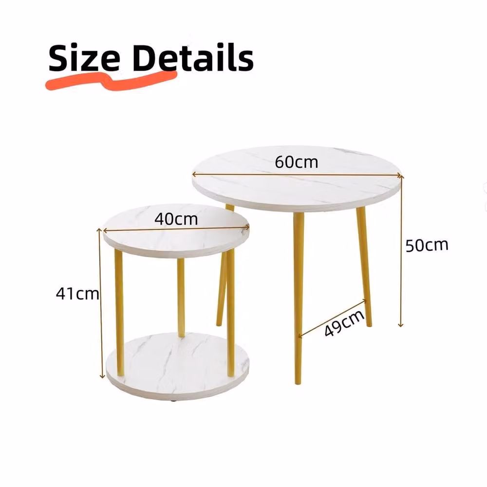 VOGREX Set of 2 White Round Nesting Coffee Tables with Storage Shelf – 2