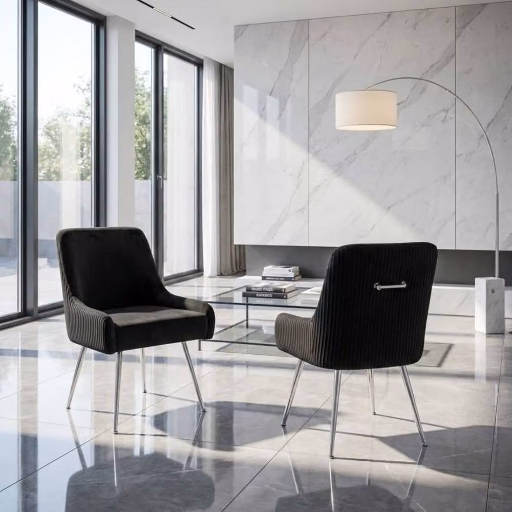 Home Deluxe Vienna Velvet Upholstered Dining Chairs with Armrests in Black and Silver, Set of 2, W/D/H: 62 x 50 x 160 cm – 5