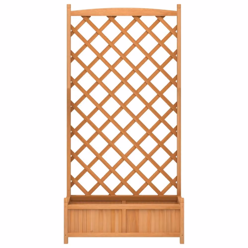 Berkfield Home Brown Solid Wood Fir Planter with Trellis – 3