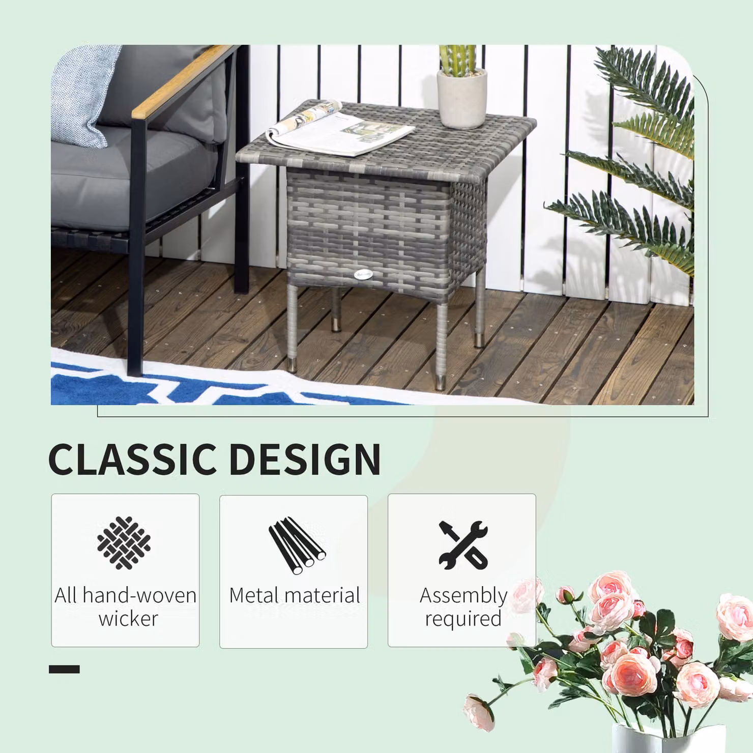 Outsunny Modern PE Rattan Outdoor Coffee Table in Grey – 3