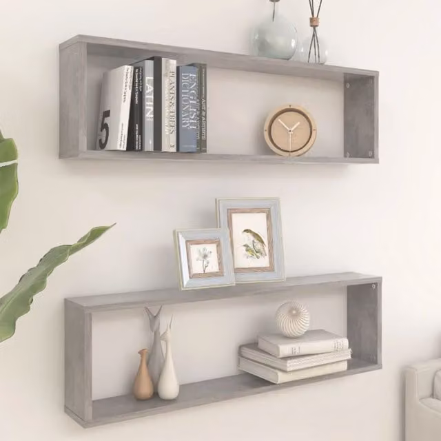 Berkfield Home Wall Cube Shelf, 2 Piece Set, Concrete Grey, W/D/H: 100 x 15 x 30 cm – 1
