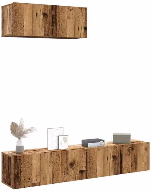 Berkfield Home 3 Piece Wall-mounted TV Cabinet Set in Brown Old Wood Finish