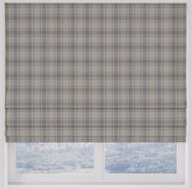 Terrys Made to Measure Blackout Roman Blind in Grey Checked Polyester