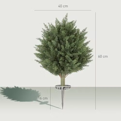 HOMCOM Set of 2 Green Artificial Cypress Topiary Trees, UV Resistant, Height: 60 cm, Width: 40 cm, Depth: 40 cm – 6