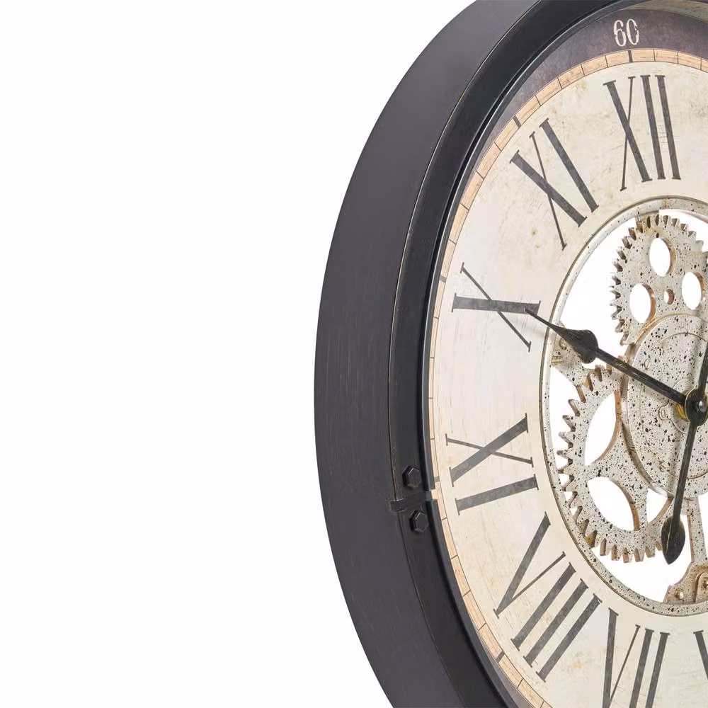 Wyld and Coco Classic Industrial Round Wall Clock in Black with Exposed Gears, Diameter: 50 cm – 4