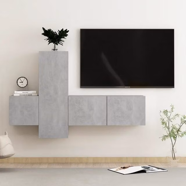 Berkfield Home 3 Piece Modern TV Cabinet Set in Concrete Grey Engineered Wood – 1