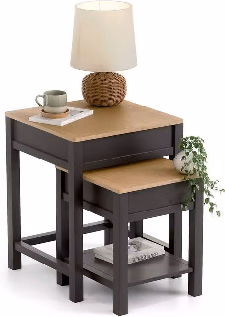 Christow Set of 2 Nest of Tables in Anthracite with Oak Effect Tops