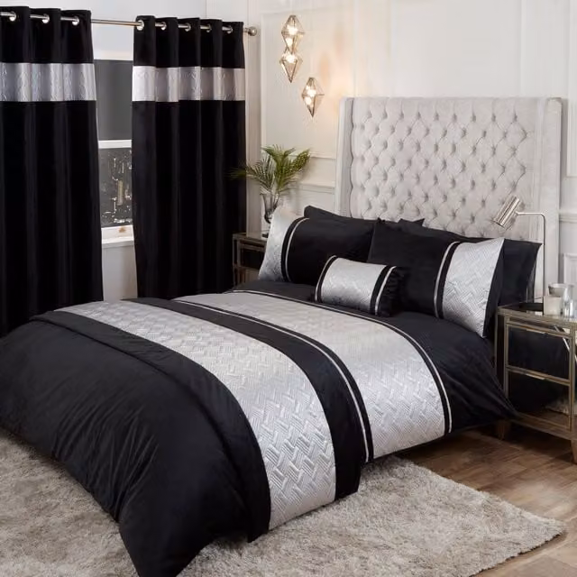 Rapport Home Capri Velvet Duvet Set and Pillowcase in Silver, Double (140 x 200 cm)