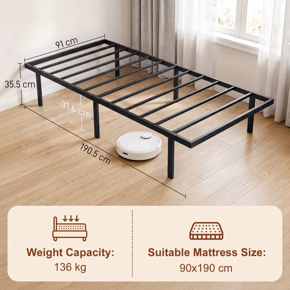 HOMCOM Single Bed Frame with Underbed Storage in Black, W/D/H: 90 x 190 x 35.5 cm – 3