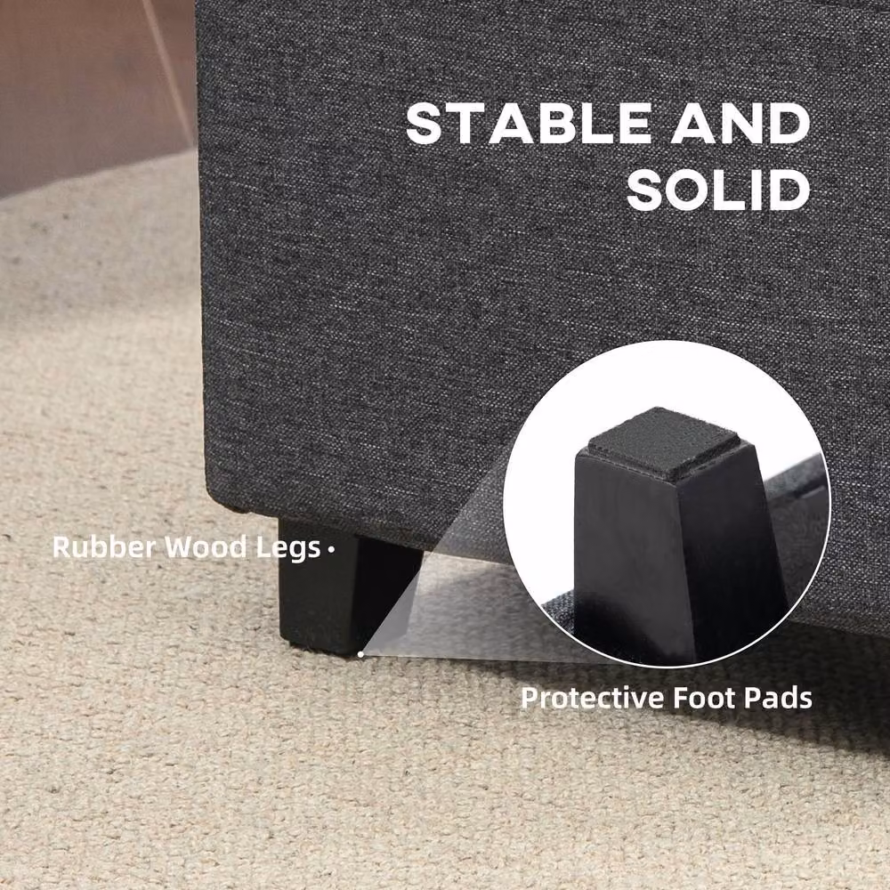 STILVORA Grey Fabric Cube Footstool with Side Pocket, W/D/H: 35 x 35 x 35 cm – 7